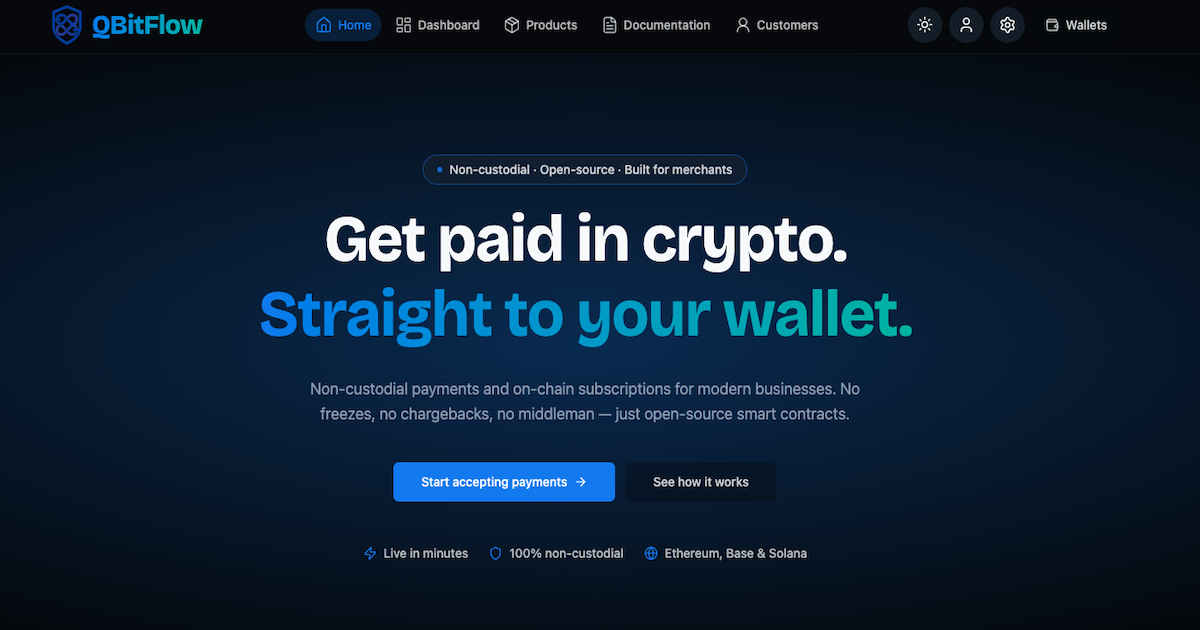 QBitFlow — Non-Custodial Crypto Payment Gateway | Accept Crypto Payments